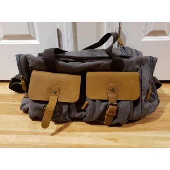 Duffle Bag for Men Women Canvas Genuine Leather Large Duffel Bag Overnight Bag - Picture 1 of 1
